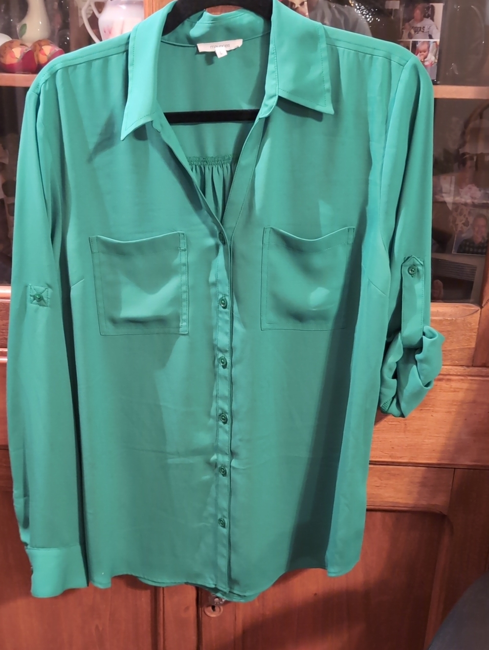 Maurices Green Button-Front Blouse Size L
